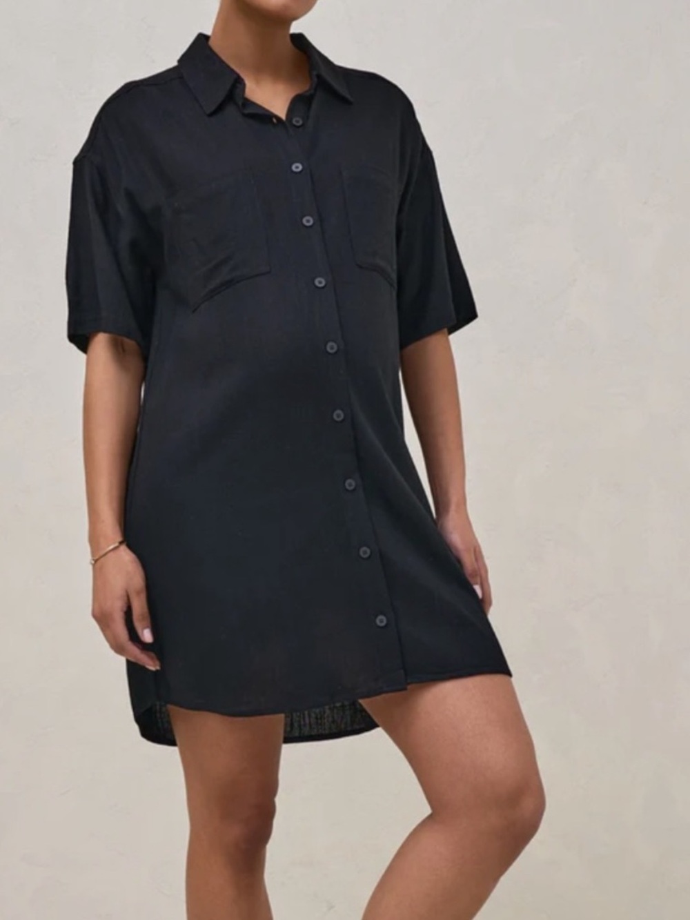 Bae. The Label Maternity Shirt Dress Black Button Front Minimalist Bump Friendly